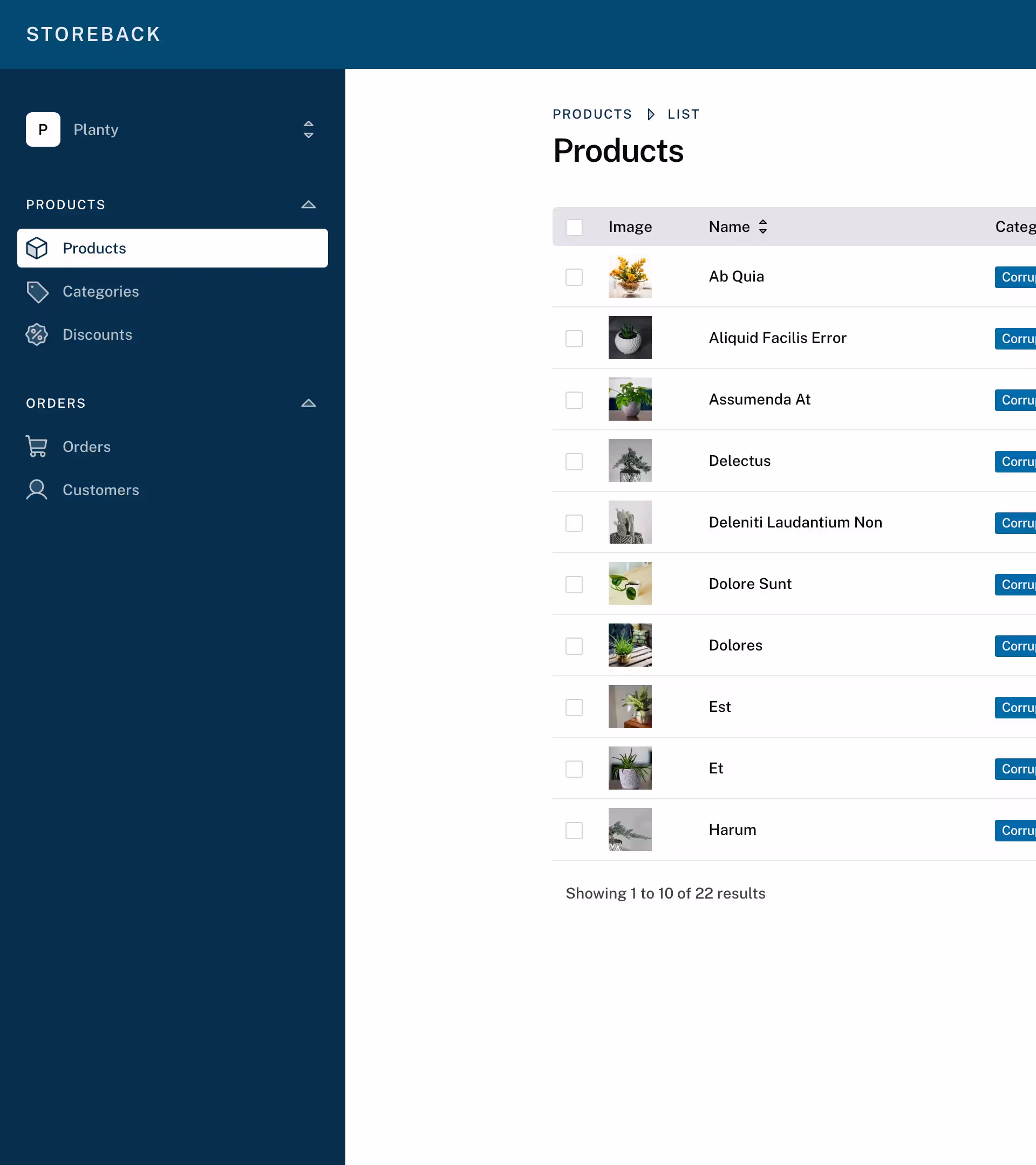List products page in light mode with a custom Filament theme