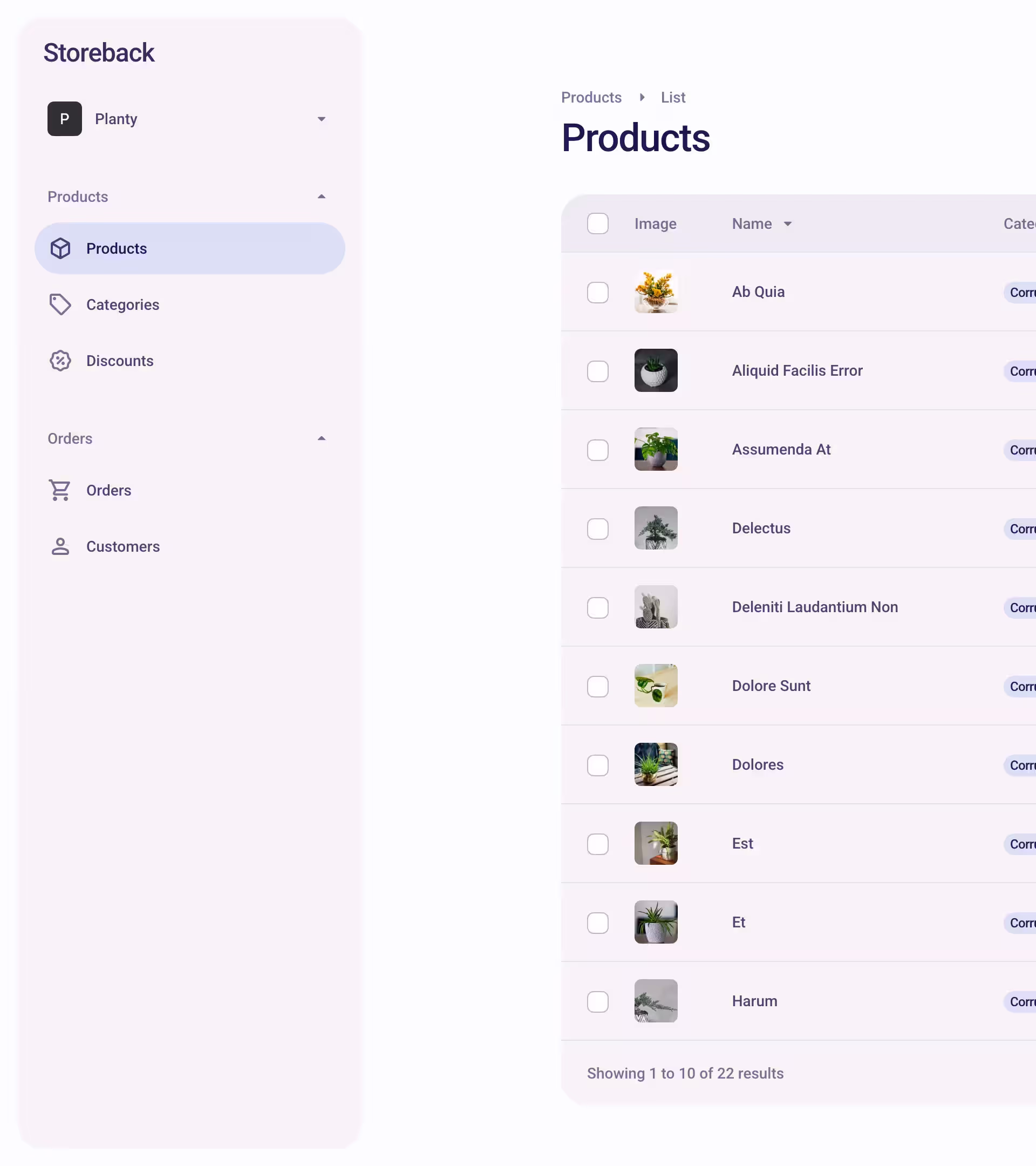 List products page in light mode with a custom Filament theme