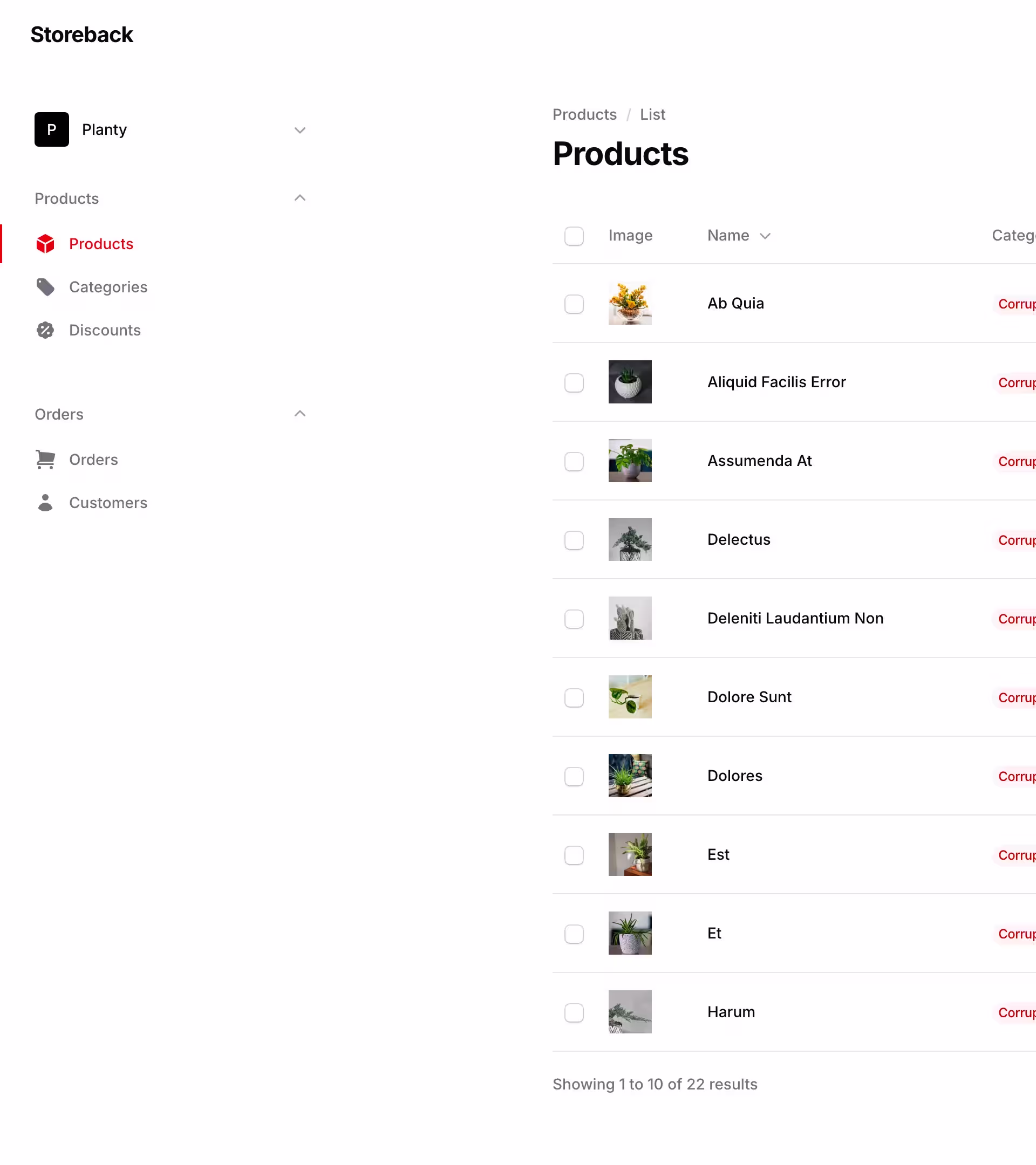 List products page in light mode with a custom Filament theme